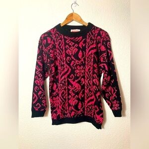 Vintage 80’s Le Rouge bright pink black crew neck sweater
